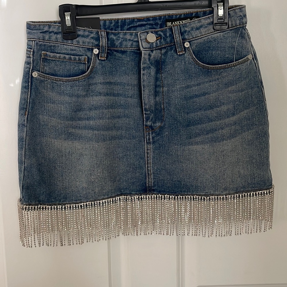 Blank NYC Rhinestone Tassel Jean Skirt NWT!
